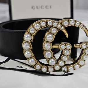 GUCCI GG Pearls Belt Gold Buckle Authentic